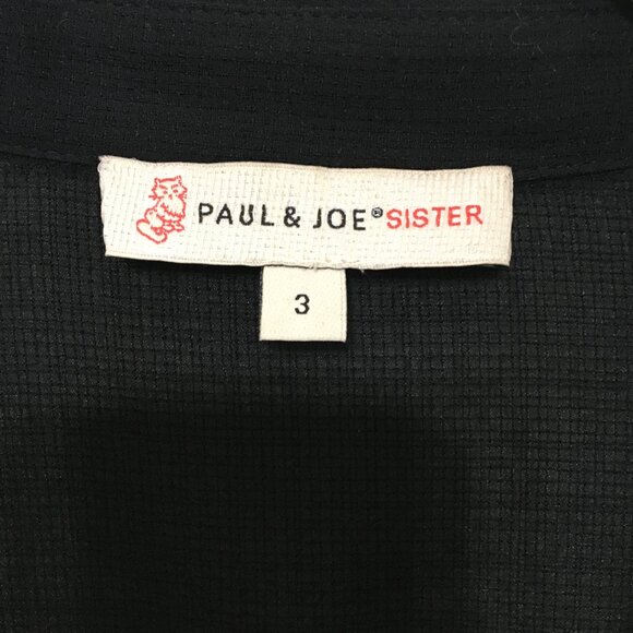 Paul & Joe Sister Black Flowy Semi-Sheer Blouse Size 3 Button Down Collar Ruffle - Picture 7 of 14